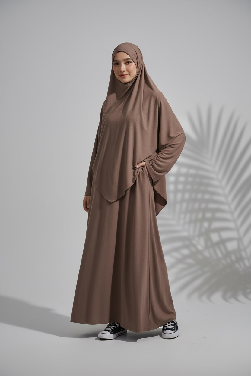 🌿 Prayer Set Jannah (Abaya+Khimar) - Mocca