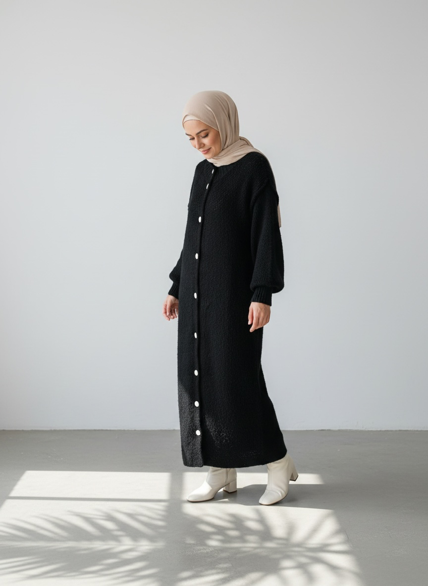 Raha Cardigan Long - Schwarz