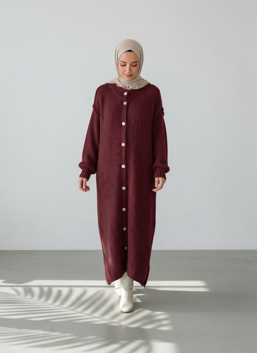 Raha Cardigan Long - Bordeaux Rot