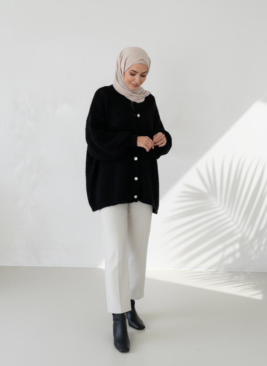 Raha Cardigan Short - Schwarz