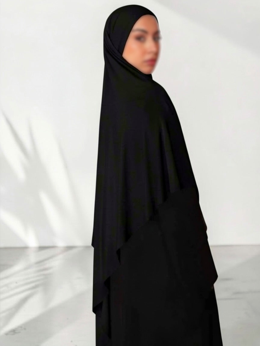 🌿Bamboo Khimar Midi - Schwarz