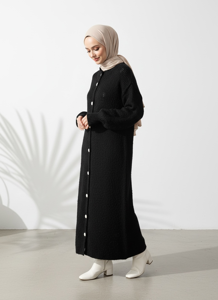 Raha Cardigan Long - Schwarz
