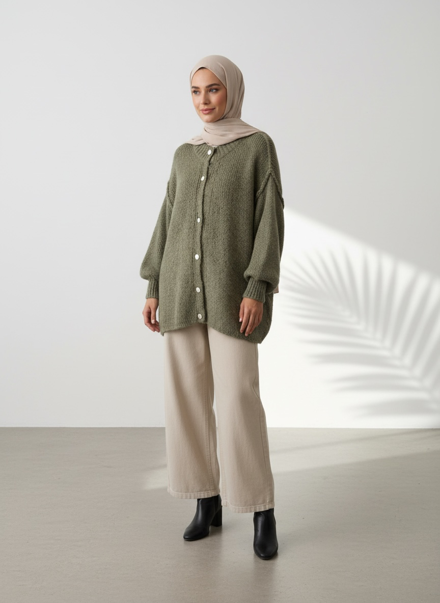 Raha Cardigan Short - Olive