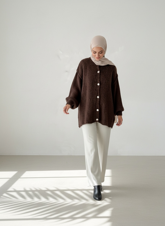 Raha Cardigan Short - Coffee