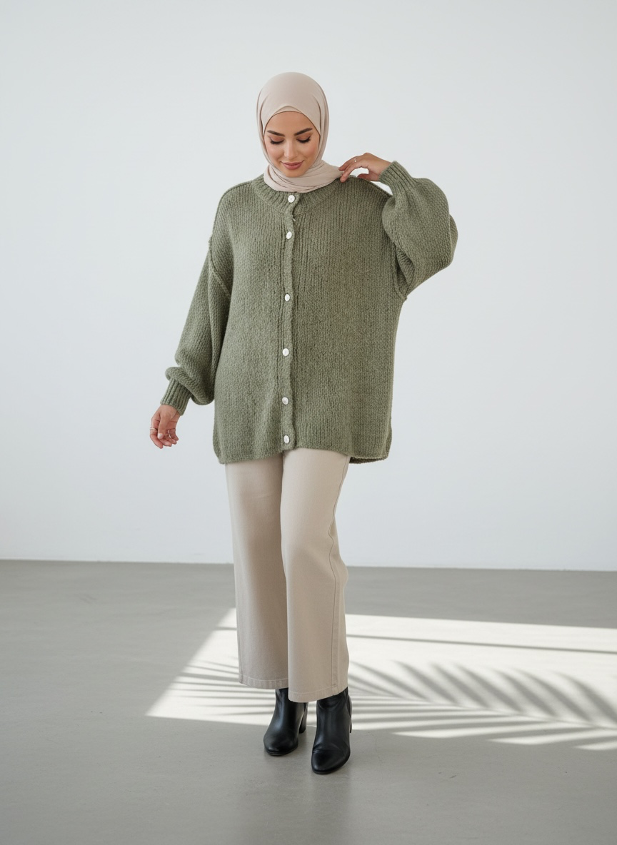 Raha Cardigan Short - Olive