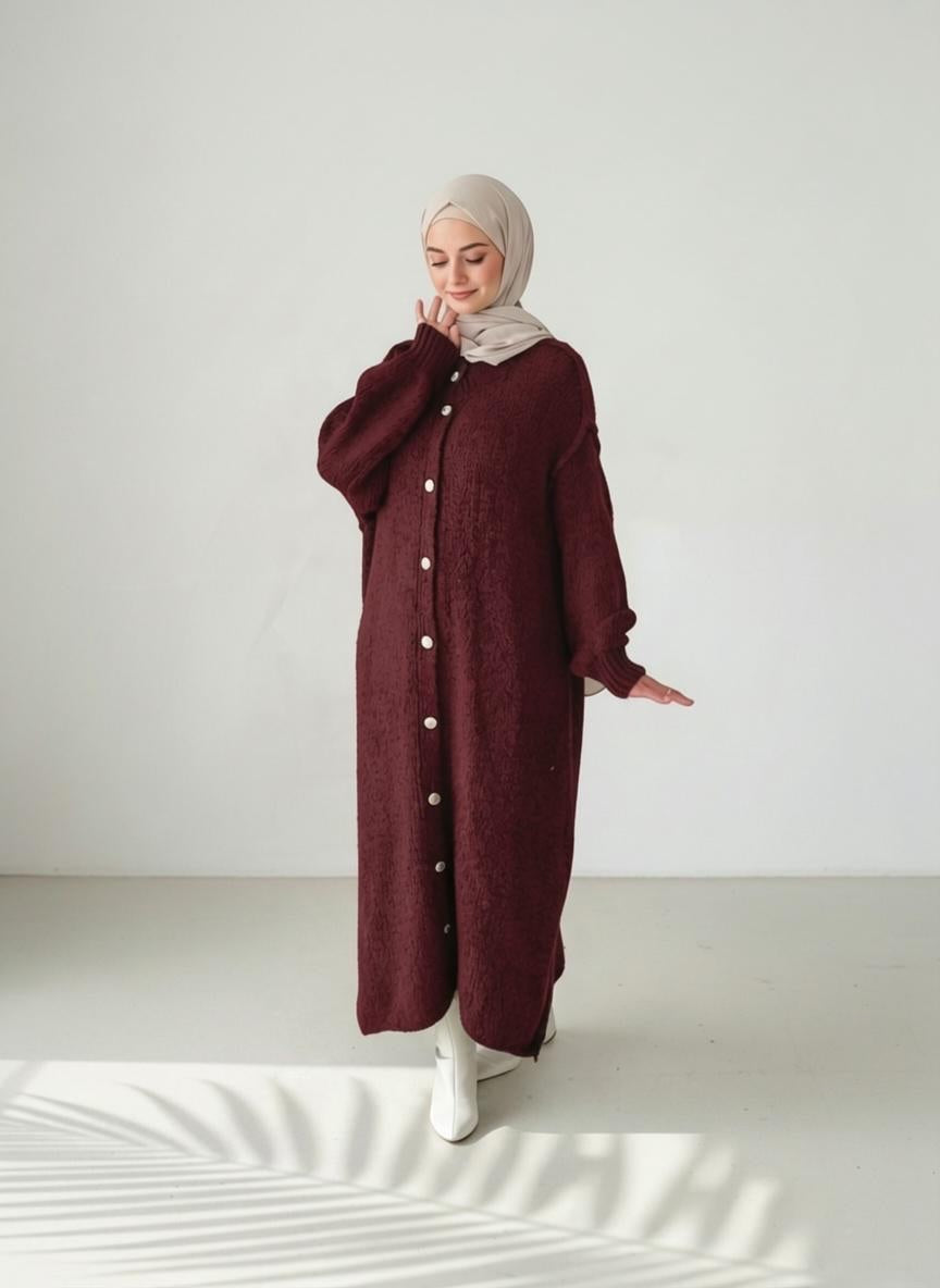 Raha Cardigan Long - Bordeaux Rot