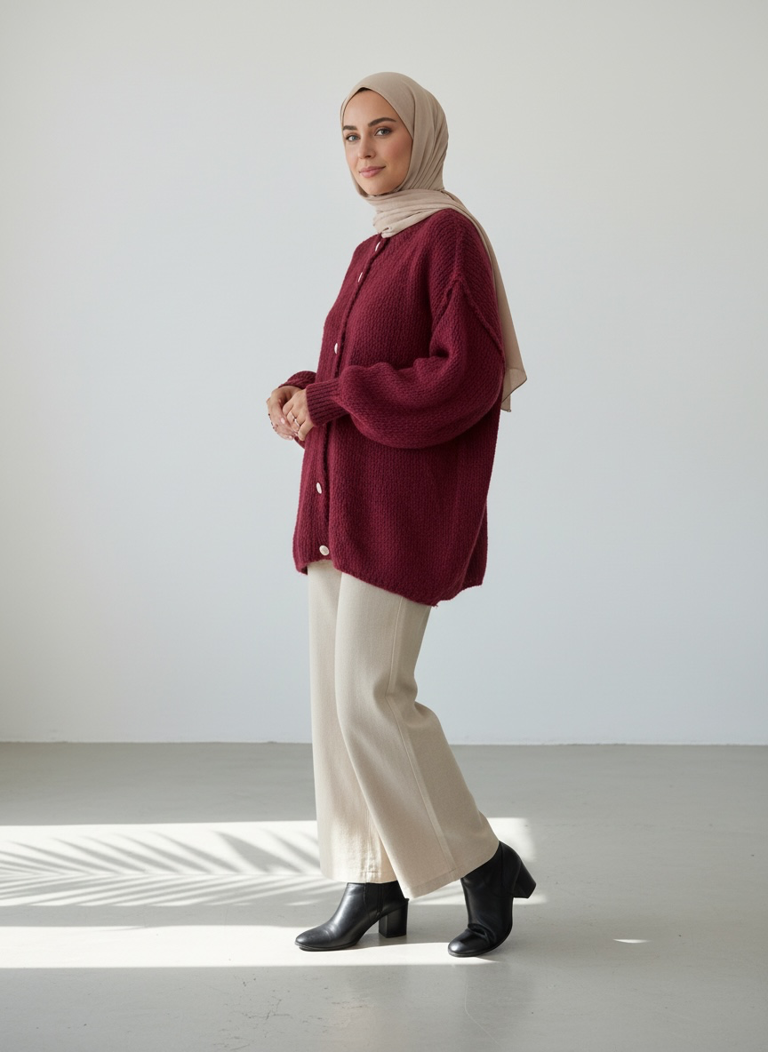 Raha Cardigan Short - Bordeaux Rot
