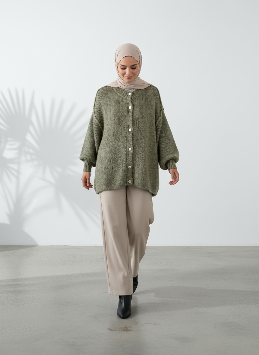 Raha Cardigan Short - Olive