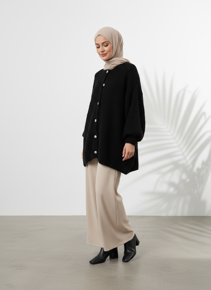 Raha Cardigan Short - Schwarz