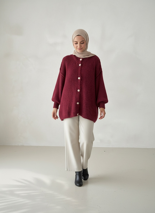 Raha Cardigan Short - Bordeaux Rot