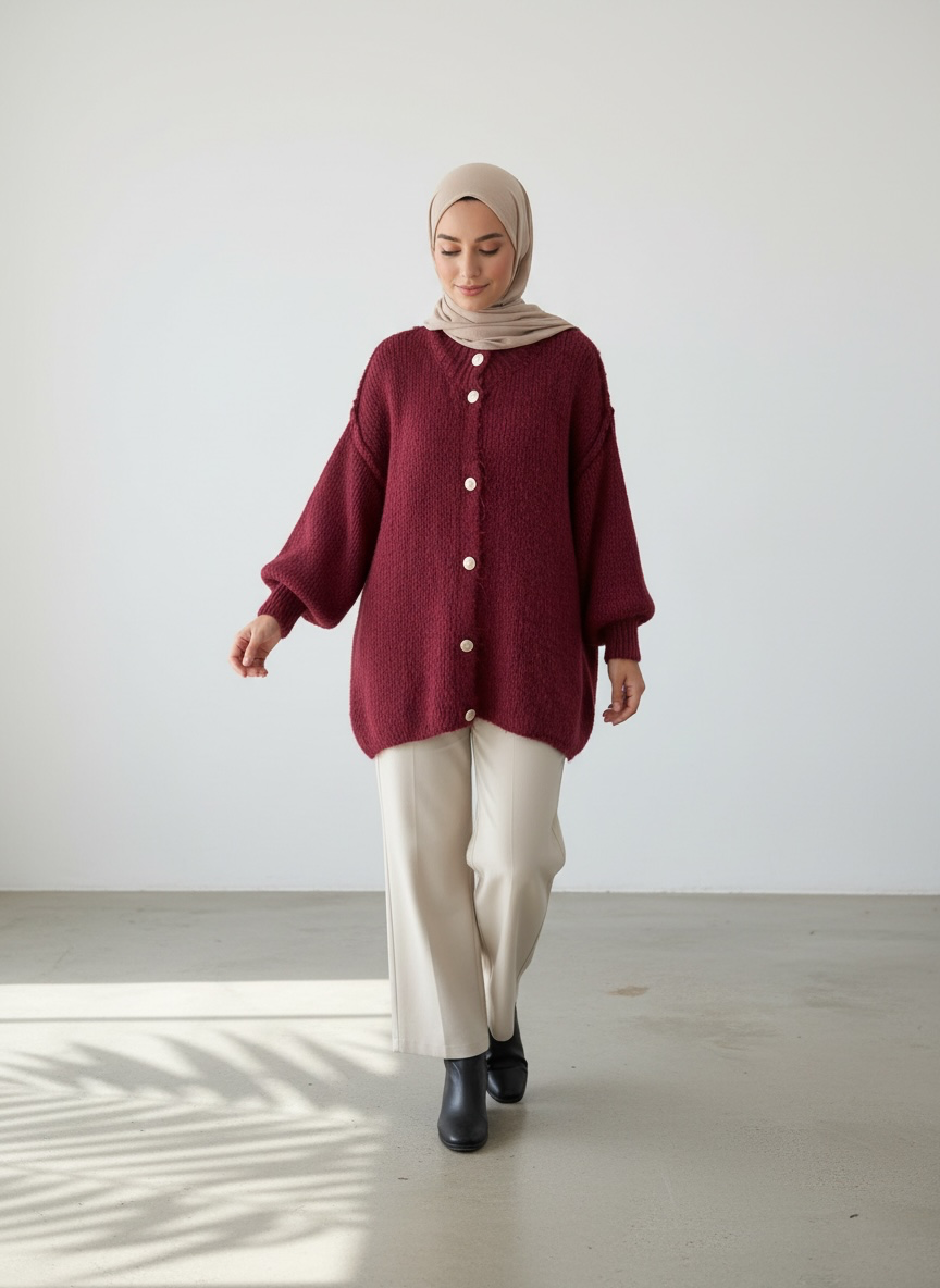 Raha Cardigan Short - Bordeaux Rot