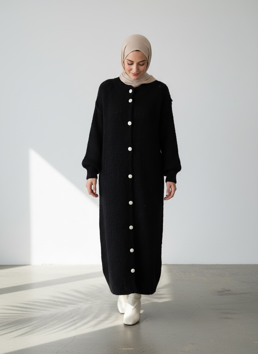 Raha Cardigan Long - Schwarz