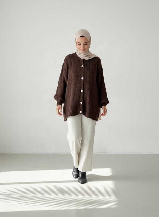 Raha Cardigan Short - Coffee