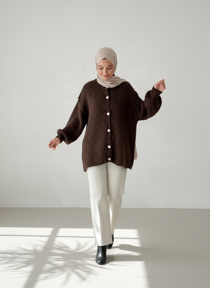 Raha Cardigan Short - Coffee