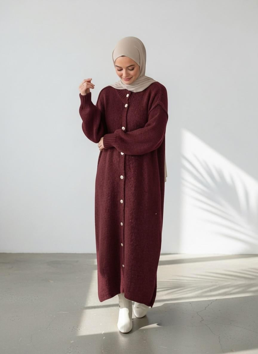 Raha Cardigan Long - Bordeaux Rot