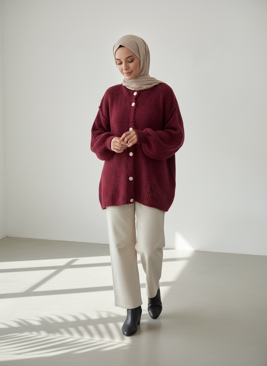 Raha Cardigan Short - Bordeaux Rot