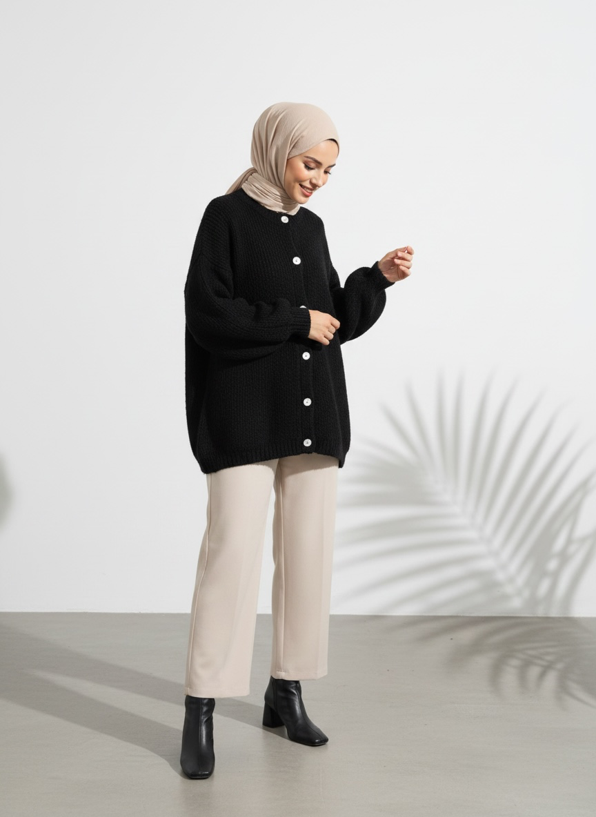 Raha Cardigan Short - Schwarz