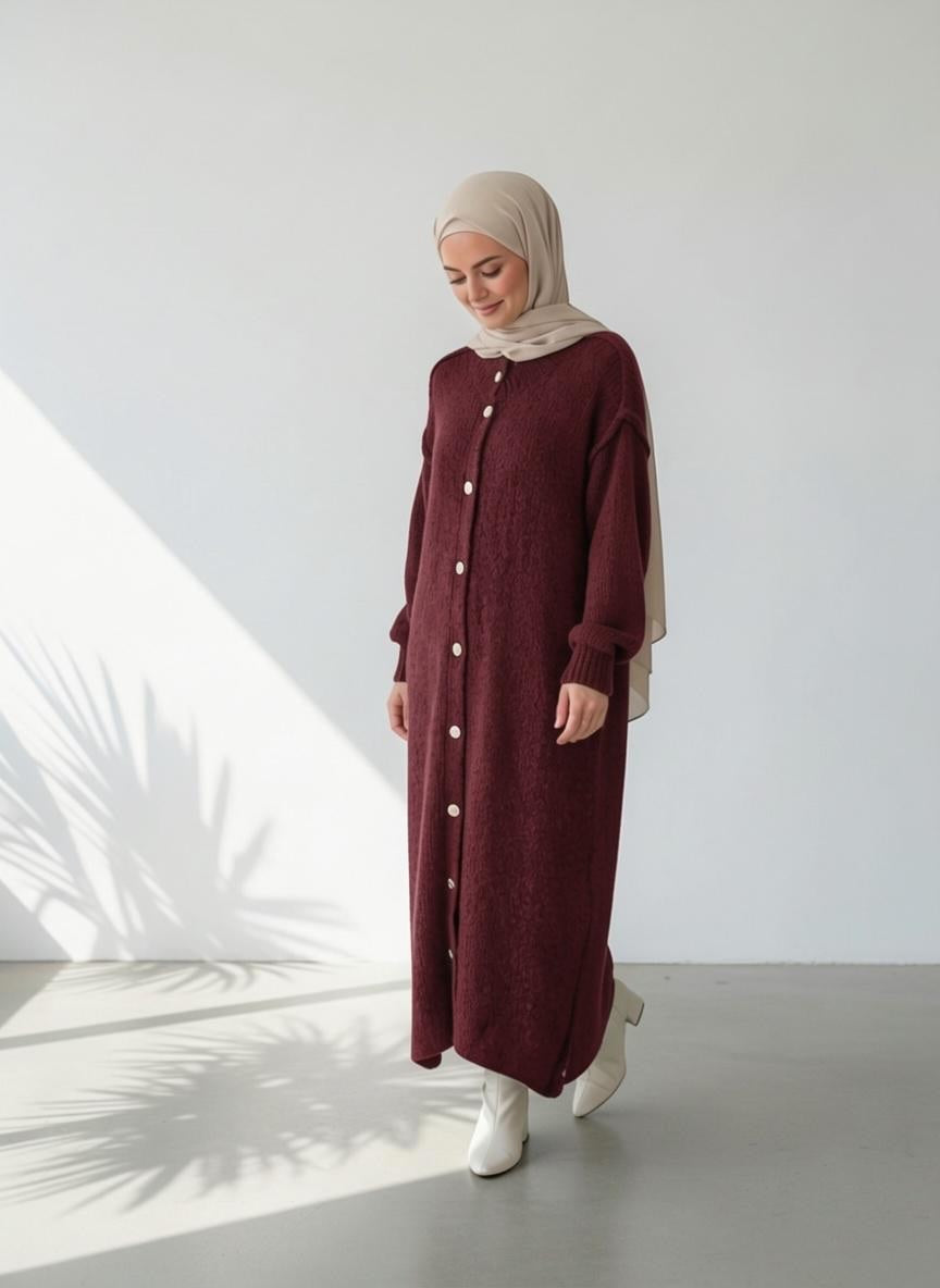 Raha Cardigan Long - Bordeaux Rot