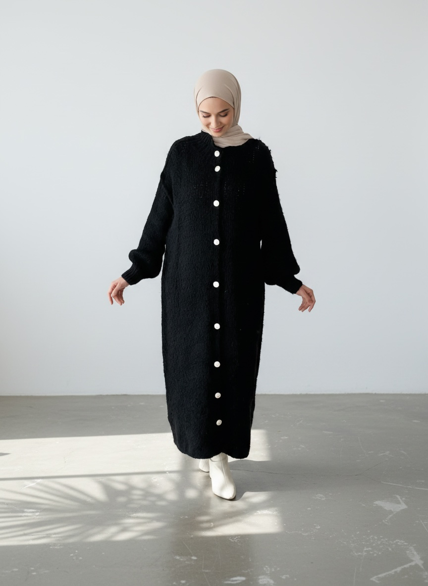Raha Cardigan Long - Schwarz
