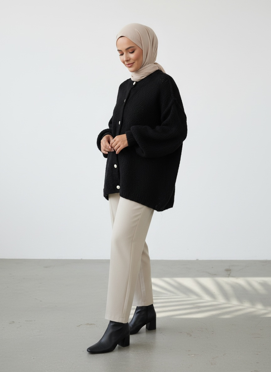 Raha Cardigan Short - Schwarz