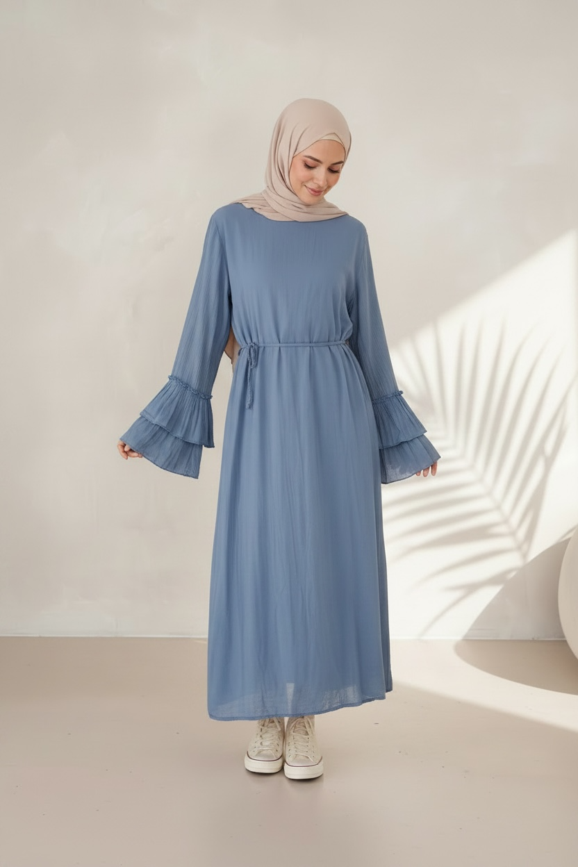 🌿Baumwollkleid Amani - Hellblau