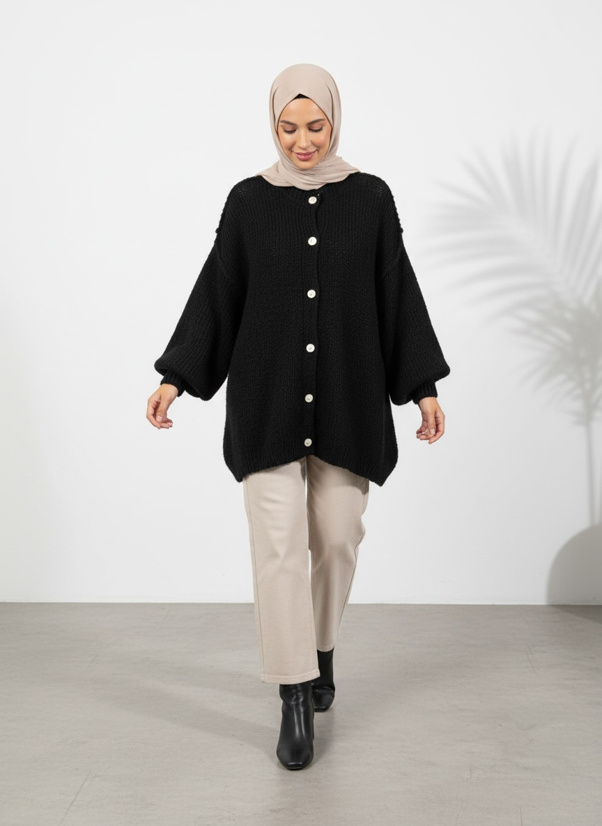 Raha Cardigan Short - Schwarz