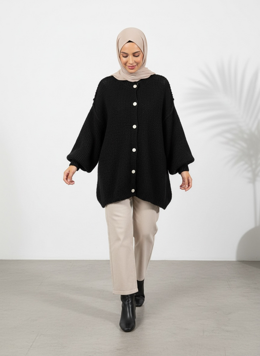 Raha Cardigan Short - Schwarz