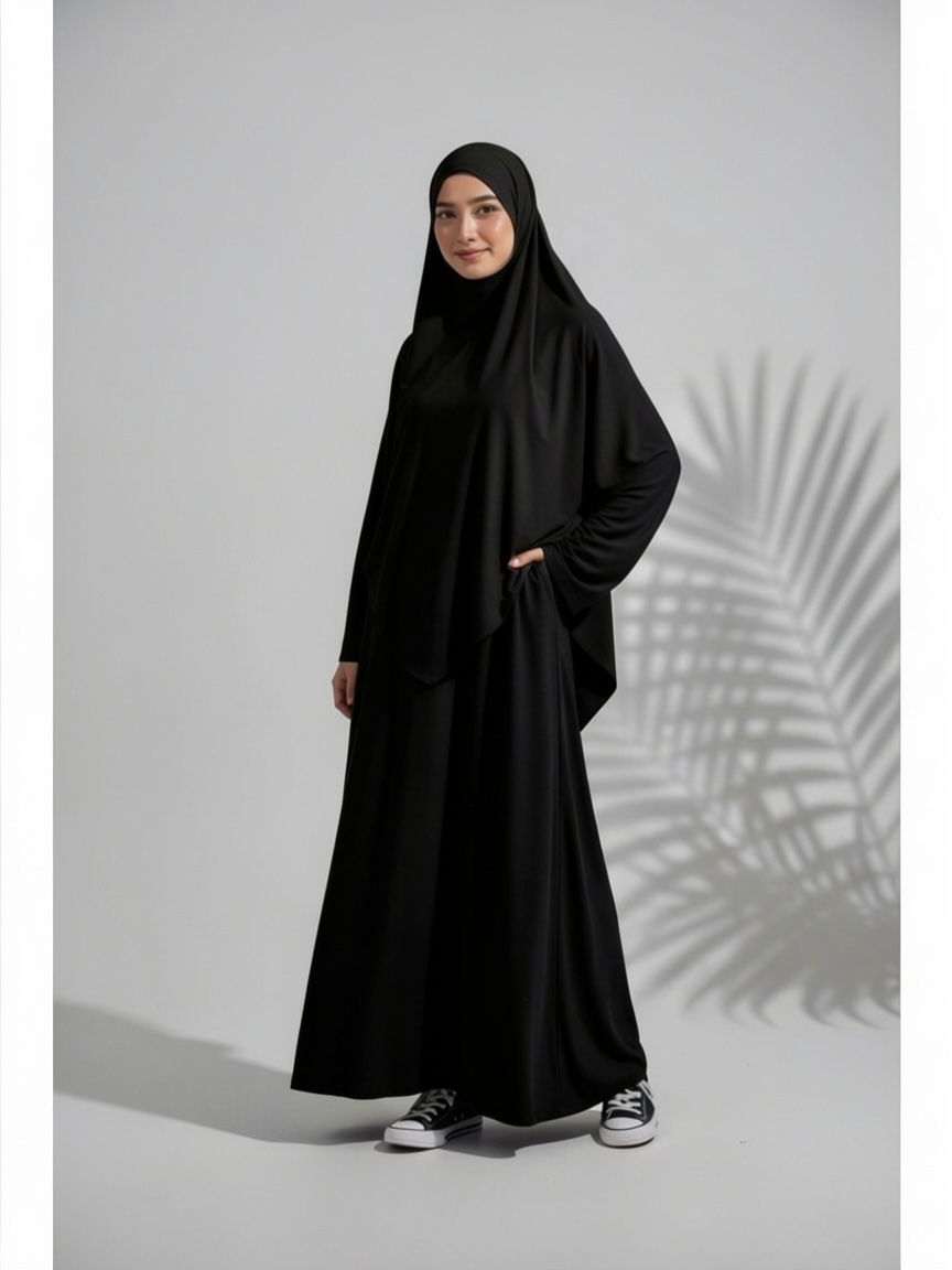🌿 Prayer Set Jannah (Abaya+Khimar) - Schwarz